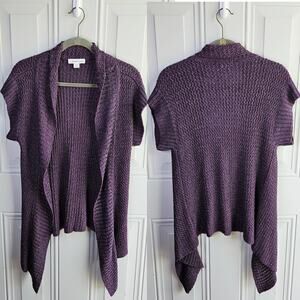 Coldwater Creek Linen Blend Cardigan Sweater Size XS Plum Purple Crochet Draping